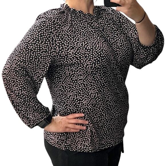 Adrianna Papell X-LARGE Moss Crepe Ruffle Neck 3/4 Sleeve Heart Patterned Top - Picture 4 of 14